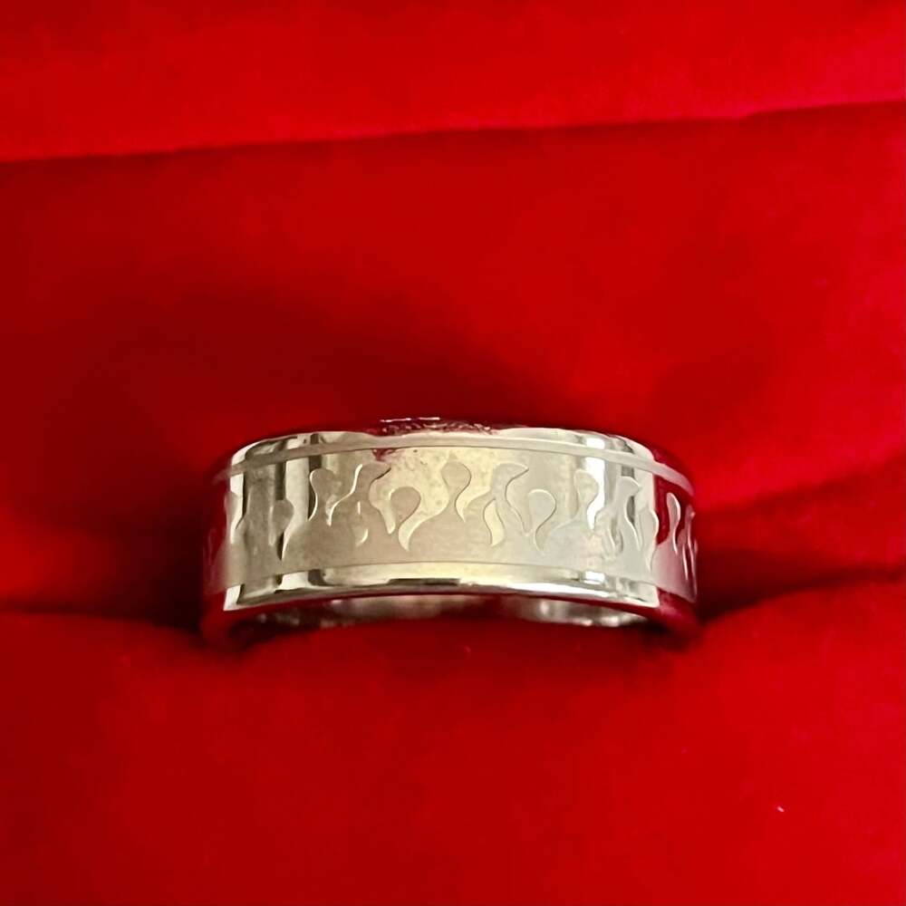 Y2K Stainless Steel Silver Flame 6mm Band Size 9